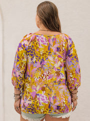 Plus Size Printed Tie Neck Blouse - Trendsi