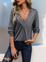 V-Neck Long Sleeve Top - Trendsi - Flyclothing LLC