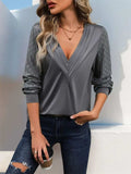 V-Neck Long Sleeve Top - Trendsi - Flyclothing LLC