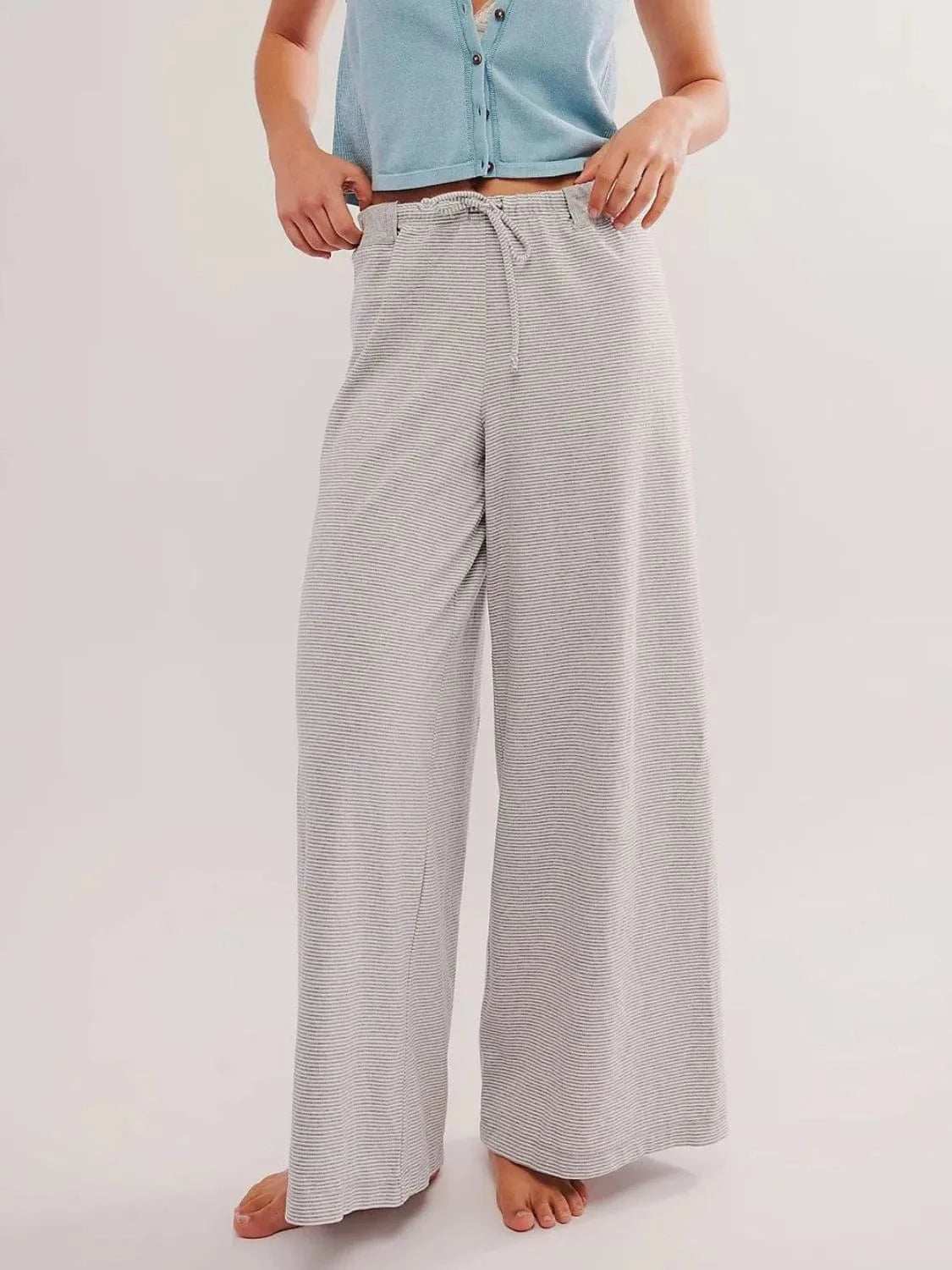 Drawstring Striped Wide Leg Pants - Trendsi - Flyclothing LLC