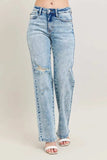 Judy Blue Full Size Hw Mineral Wash Destroy 90's Straight Jeans Plus Size - Trendsi - Flyclothing LLC