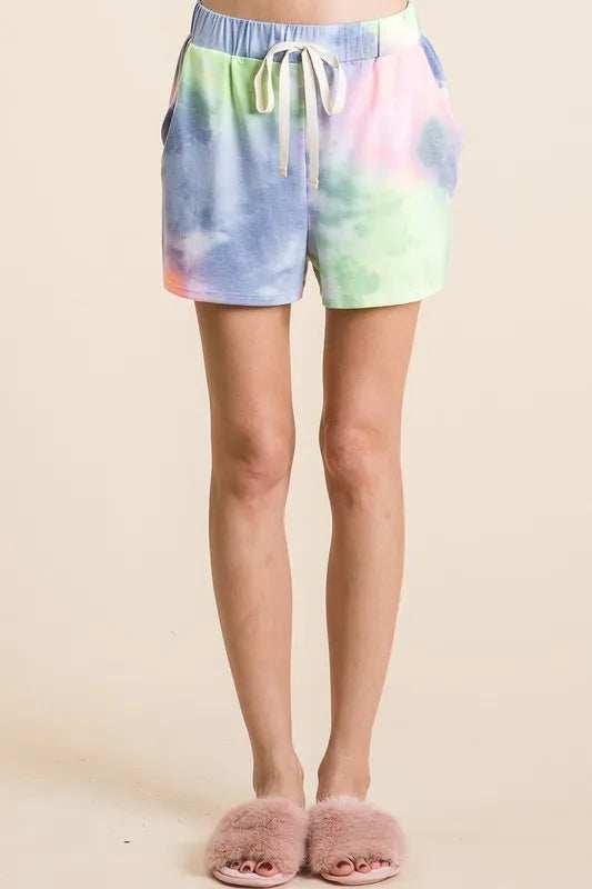 BiBi Tie Dye Casual Shorts with Twill Tape Drawstring - Trendsi - Flyclothing LLC