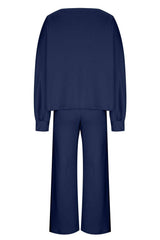 Round Neck Long Sleeve Top and Pants Set - Trendsi - Flyclothing LLC