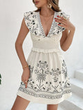 Smocked Ruffled Cap Sleeve Mini Dress - Trendsi