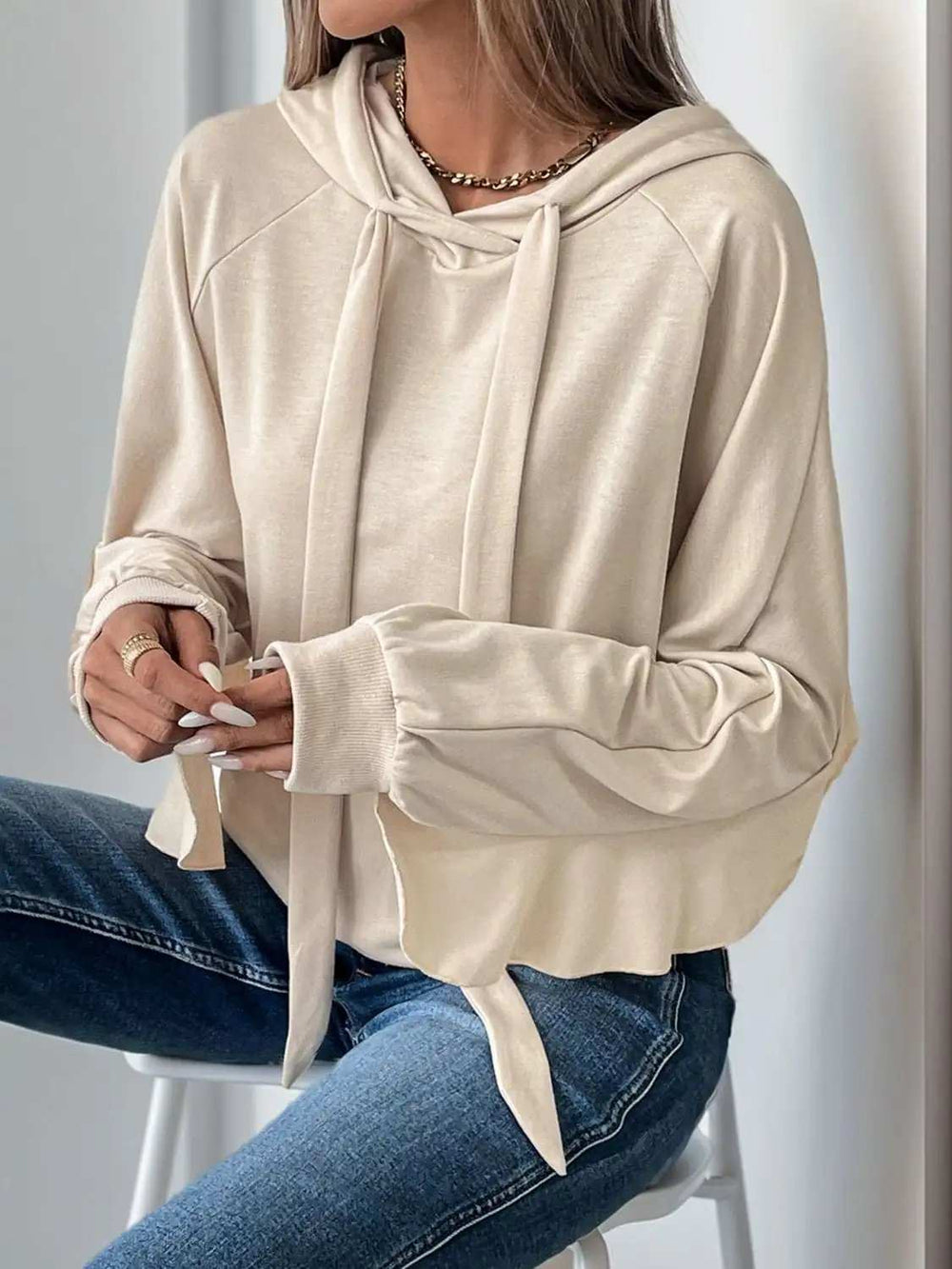 Perfee Drawstring Ruffled Long Sleeve Hoodie - Trendsi - Flyclothing LLC