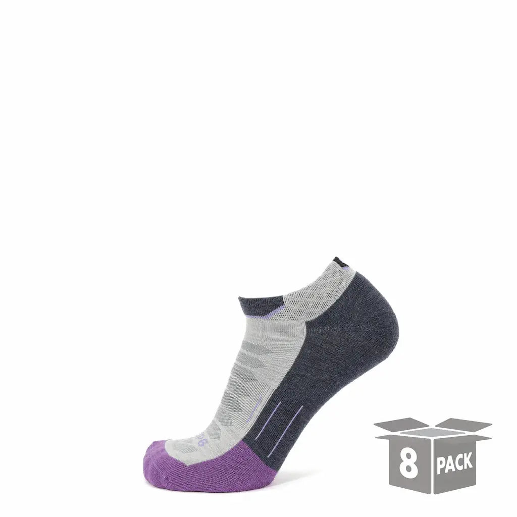 8 Pairs Amethyst - Run Ankle Midweight Merino Wool Sock - GRIP6 - Flyclothing LLC
