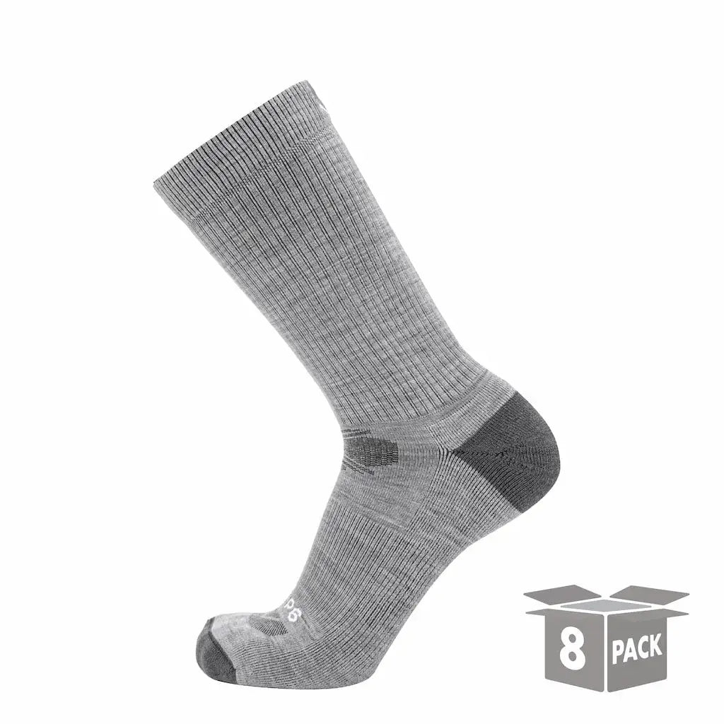 8 Pairs Ash - Casual Crew Midweight Merino Wool Sock - GRIP6 - Flyclothing LLC