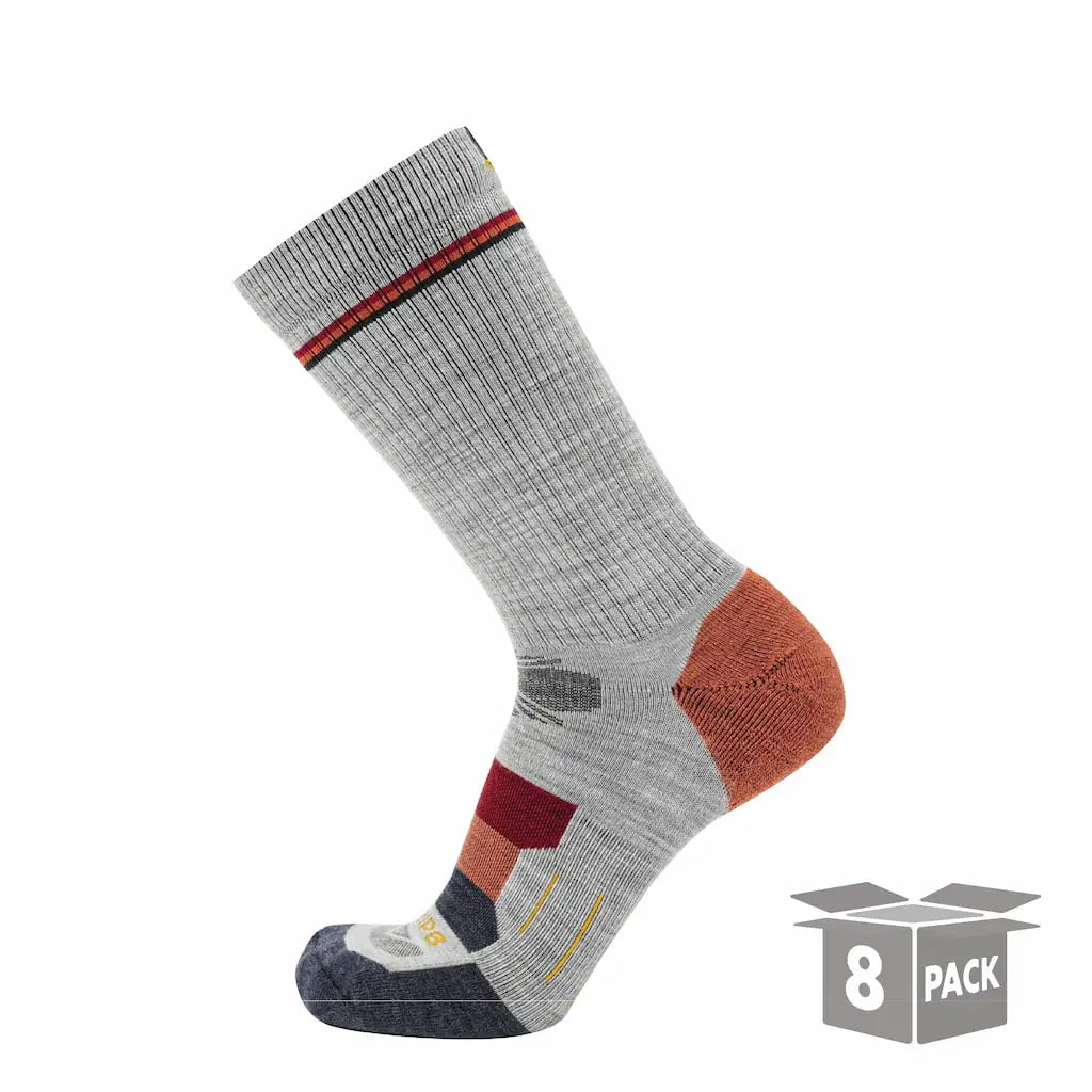 8 Pairs Campfire - Hike Crew Lightweight Merino Wool Sock - GRIP6 - Flyclothing LLC