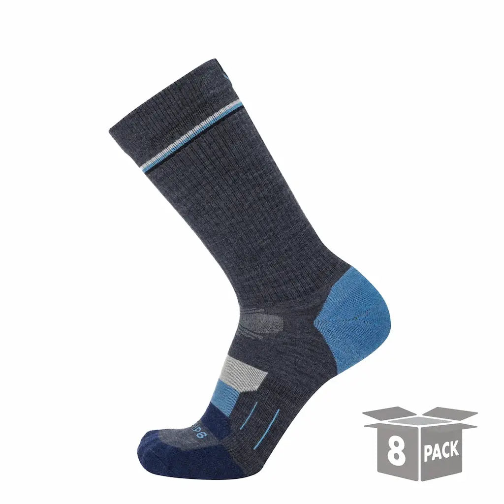 8 Pairs Lake - Hike Crew Lightweight Merino Wool Sock - GRIP6 - Flyclothing LLC