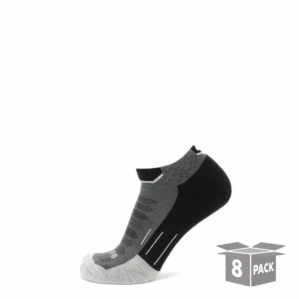 8 Pairs Obsidian - Run Ankle Midweight Merino Wool Sock - GRIP6 - Flyclothing LLC