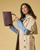 Federica (eggplant) - Italian calf leather women's crossbody bag (with shoulder strap)