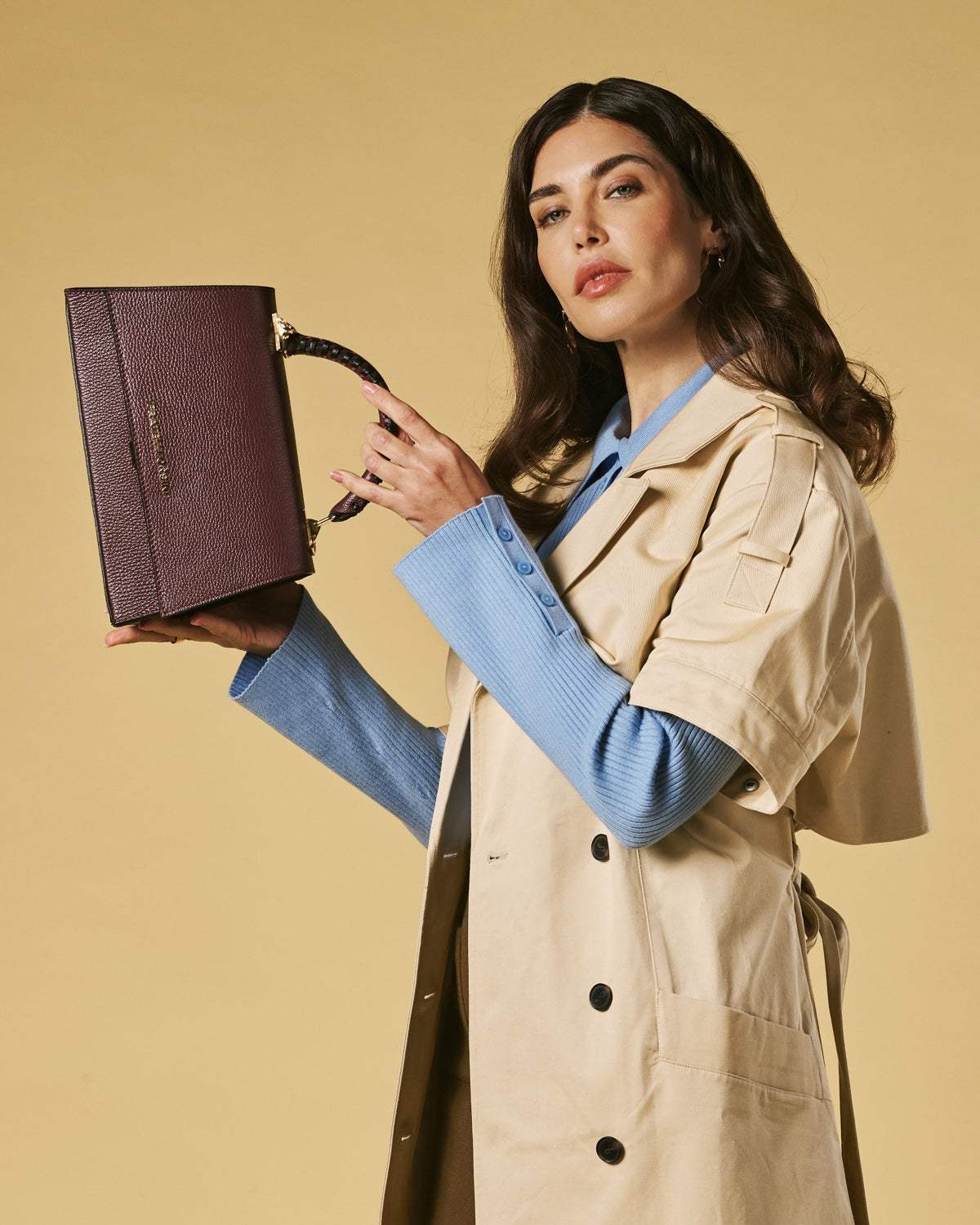Federica (eggplant) - Italian calf leather women's crossbody bag (with shoulder strap)