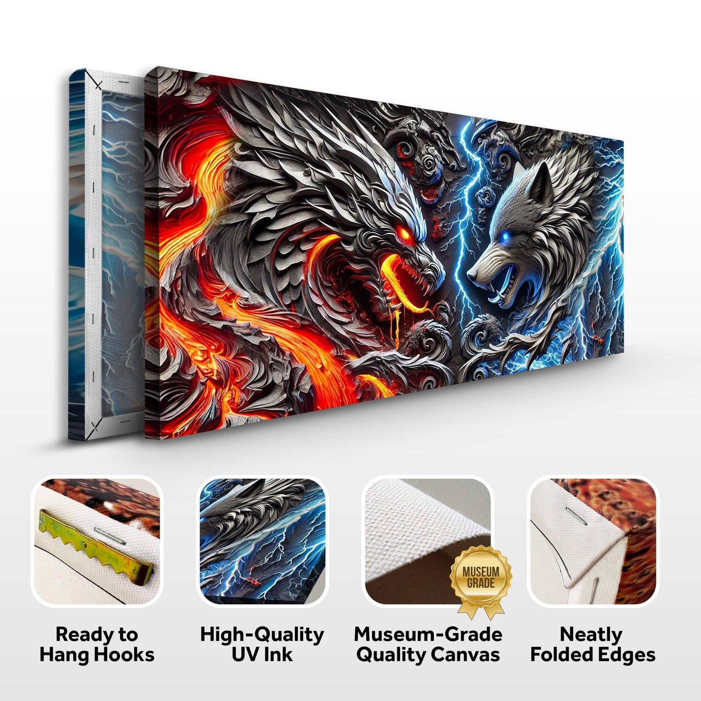 3D Dragon and Wolf Wall Art IV - Tailored Canvases - Flyclothing LLC
