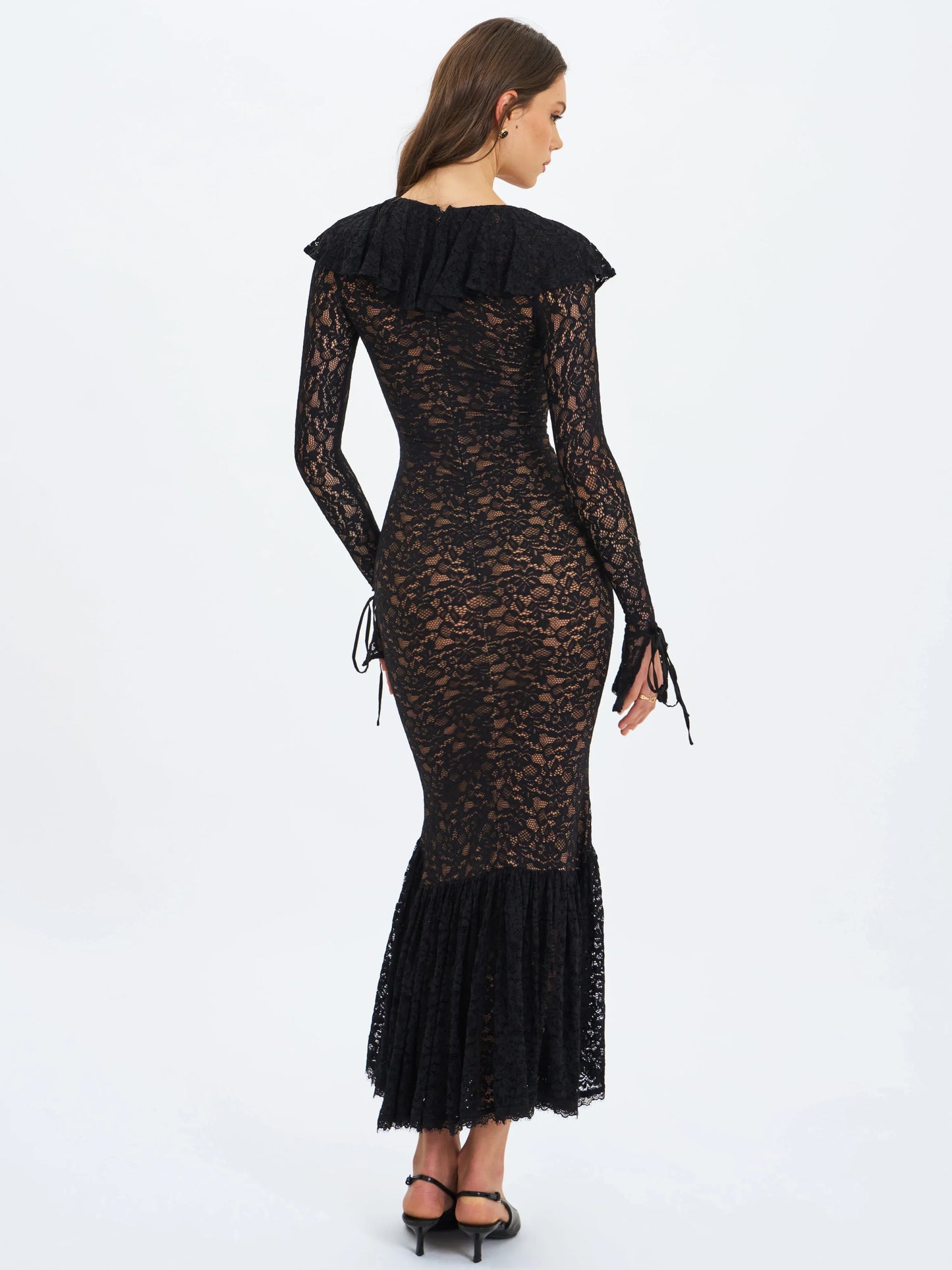 Parisa Black Lace Ruffled Mermaid Maxi Dress - Miss Circle - Flyclothing LLC