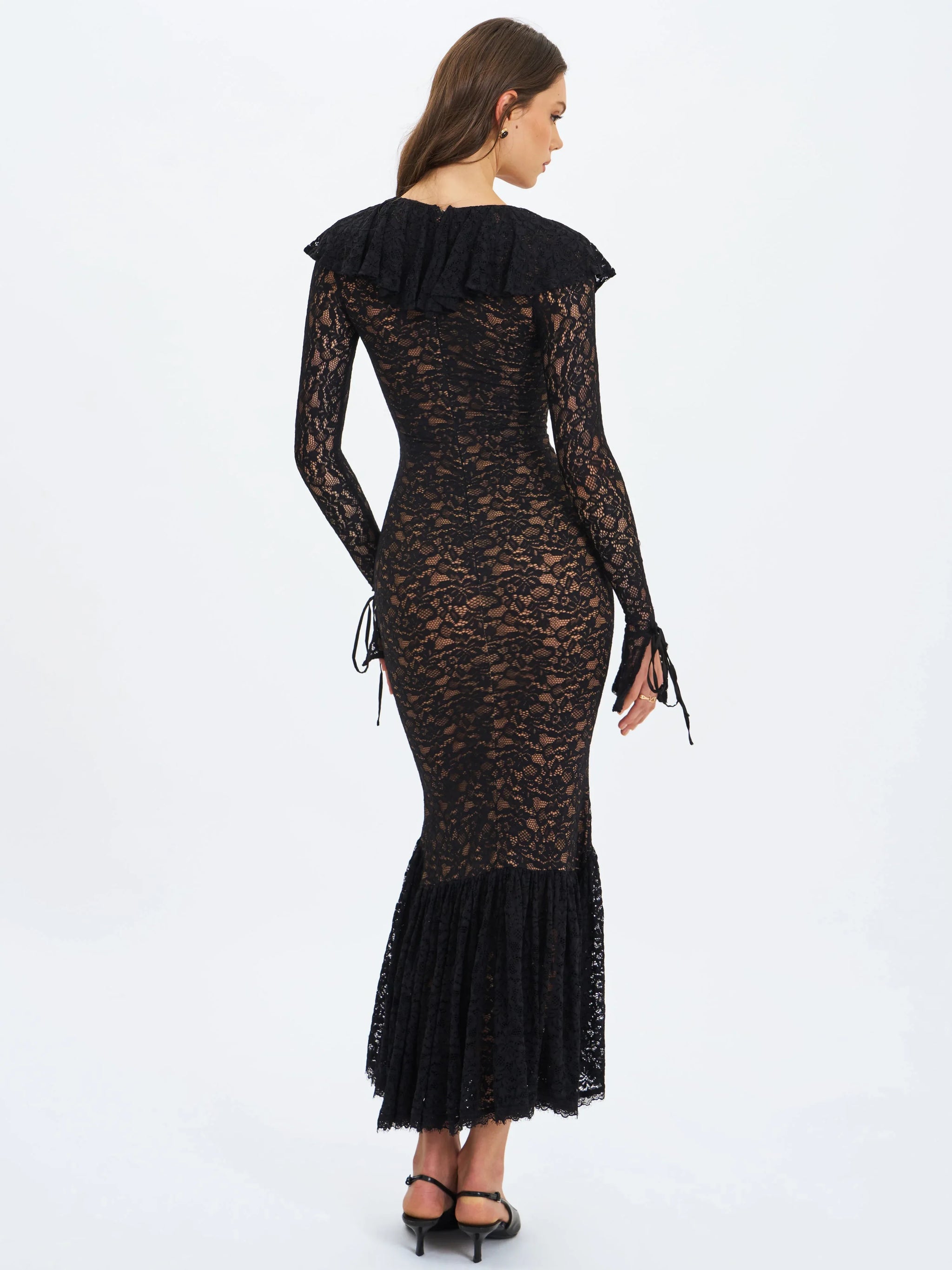 Parisa Black Lace Ruffled Mermaid Maxi Dress - Miss Circle - Flyclothing LLC