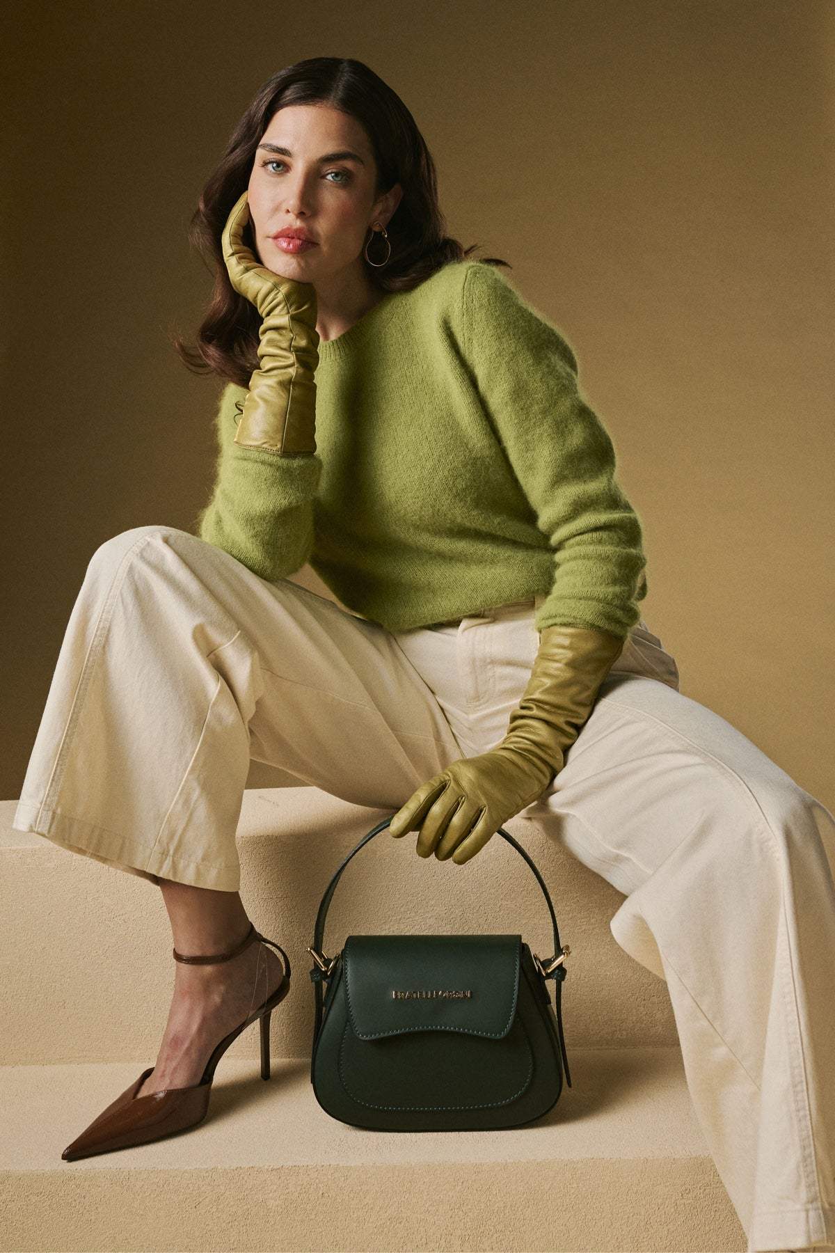 Ottavia (green) - Italian calf leather women's crossbody bag (with shoulder strap)