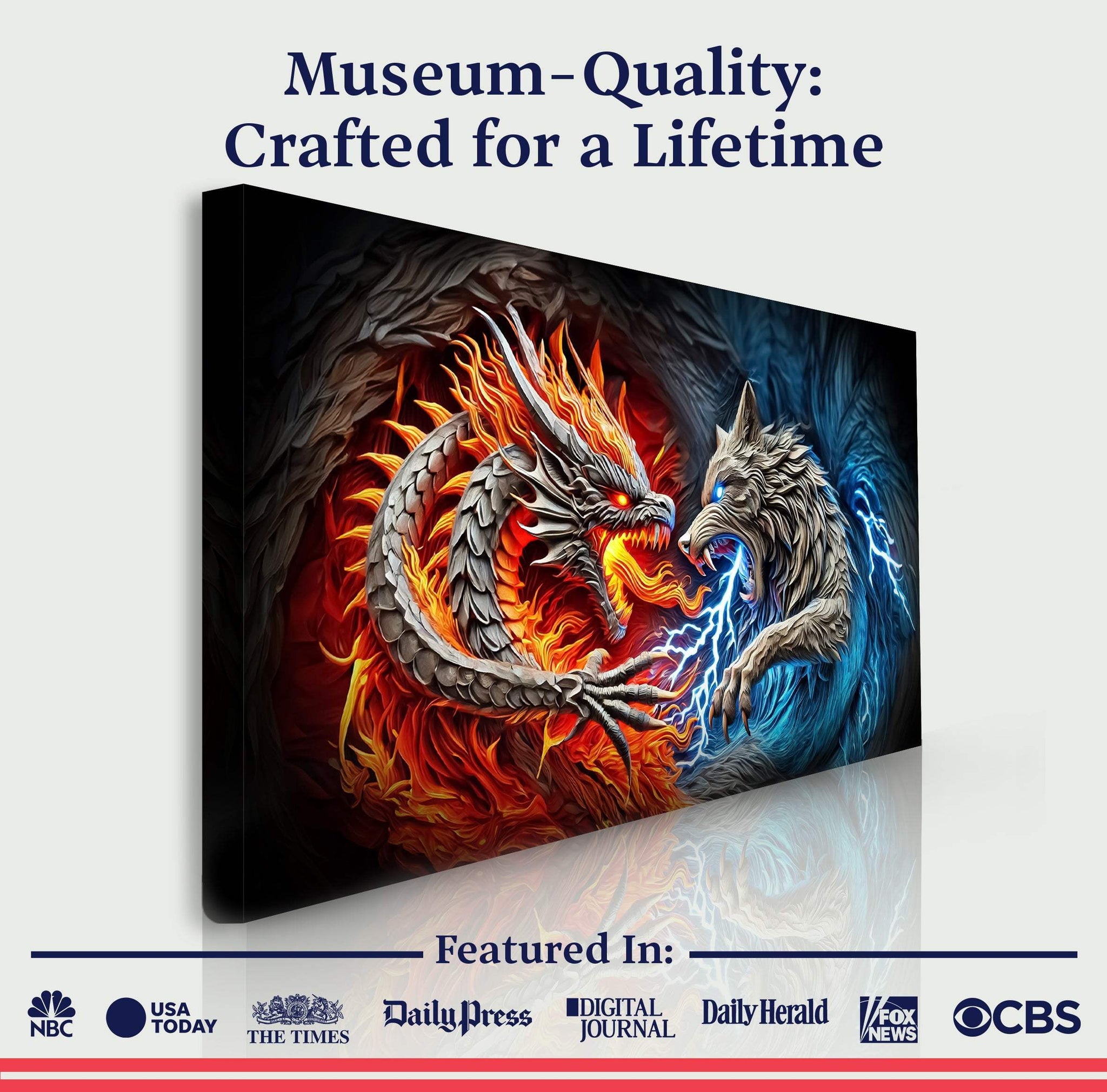3D Dragon and Wolf Wall Art II - Tailored Canvases - Flyclothing LLC