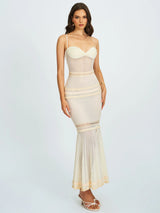 Pallas Beige Lace Trim Crochet Mermaid Maxi Dress - Miss Circle - Flyclothing LLC
