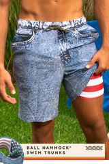 The Jacksonville Jort | Denim USA Ball Hammock® Pouch 8" Swim Trunks - Shinesty - Flyclothing LLC