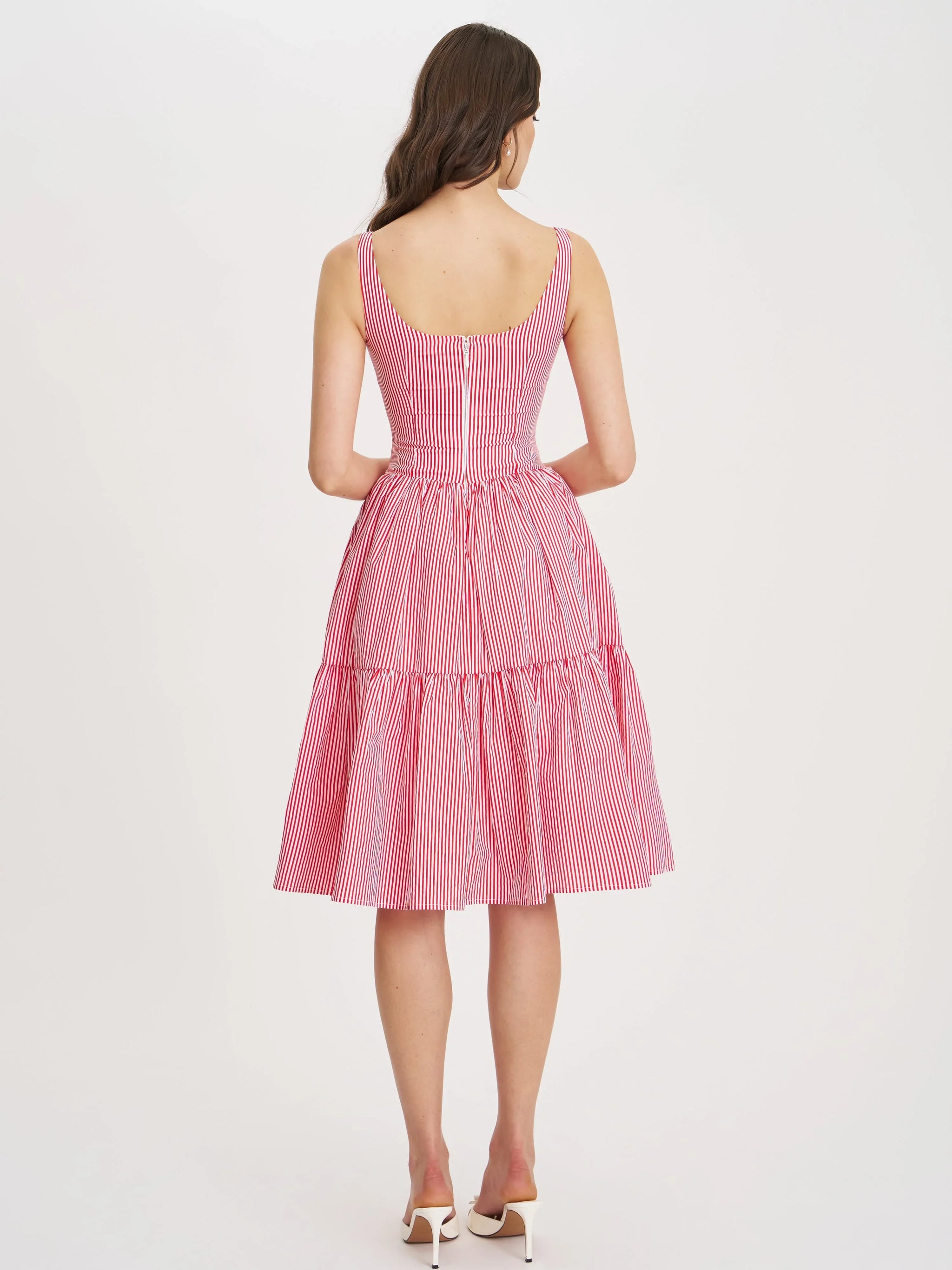 Oceana Red Candy Stripe Drop Waist Midi Dress - Miss Circle - Flyclothing LLC