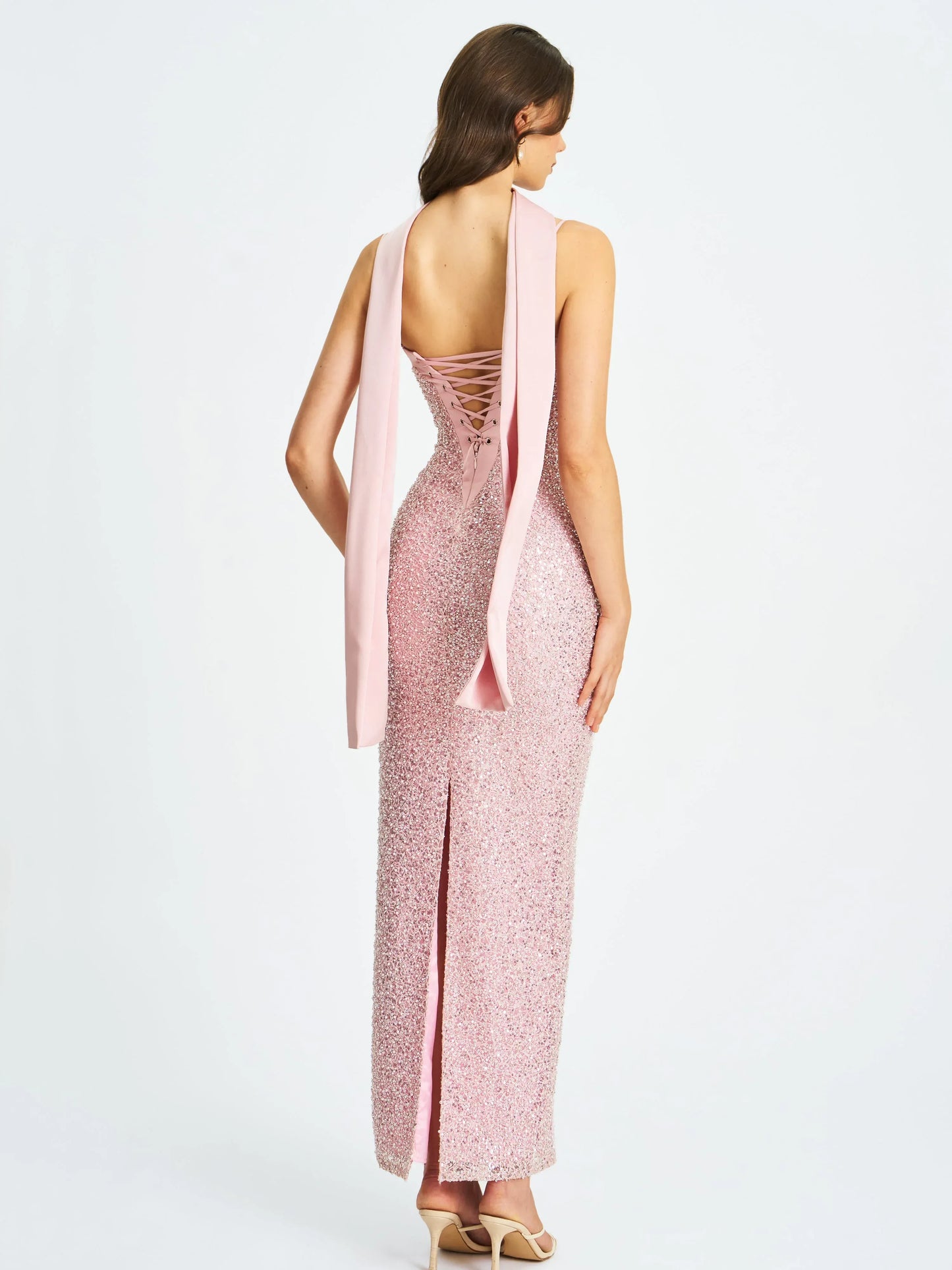 Raizel Pink Beaded Sequin Bodycon Gown with Scarf - Miss Circle - Flyclothing LLC