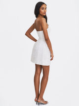 Tressa White Beaded Mesh Strapless Mini Wedding Dress - Miss Circle - Flyclothing LLC