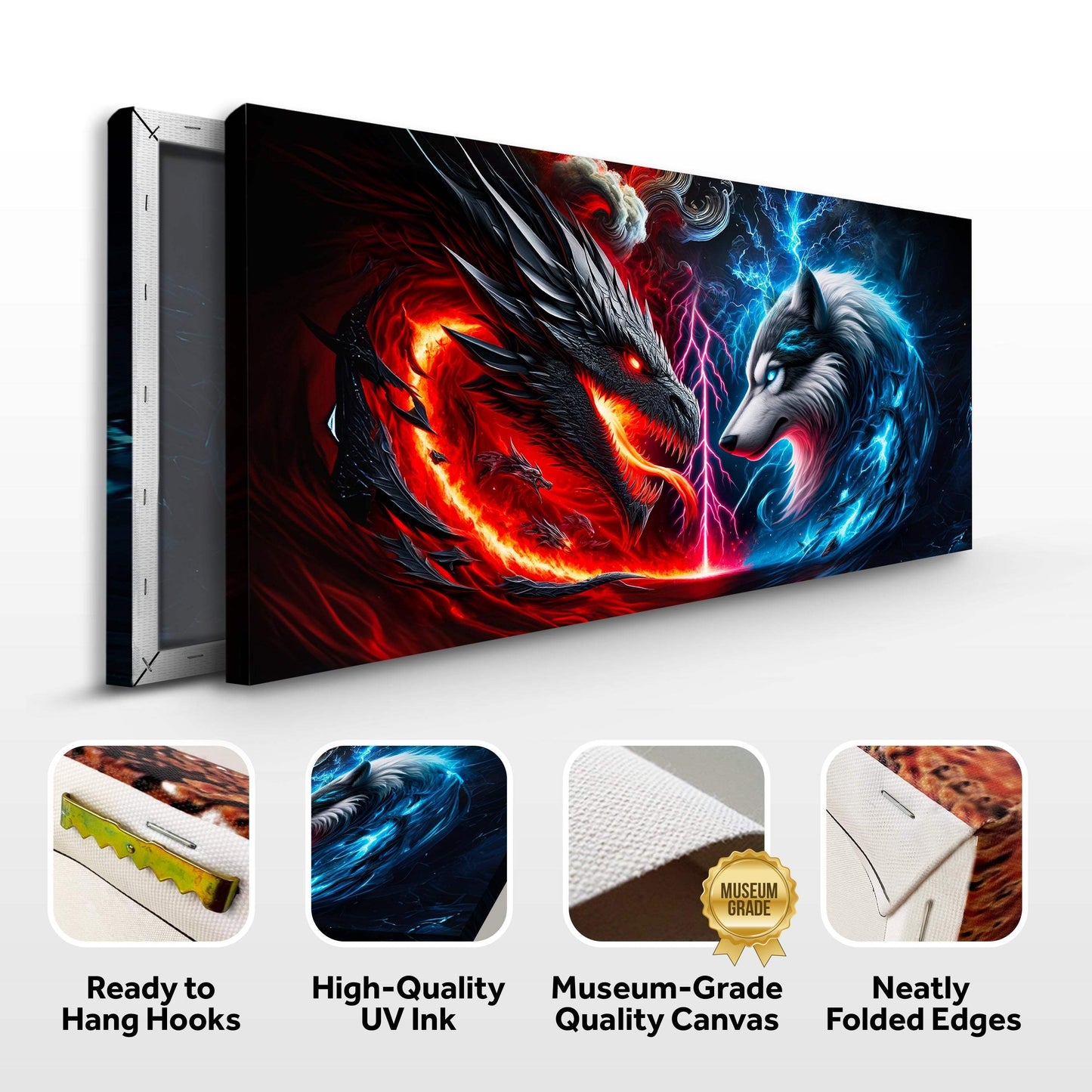 3D Dragon and Wolf Wall Art VI - Tailored Canvases - Flyclothing LLC
