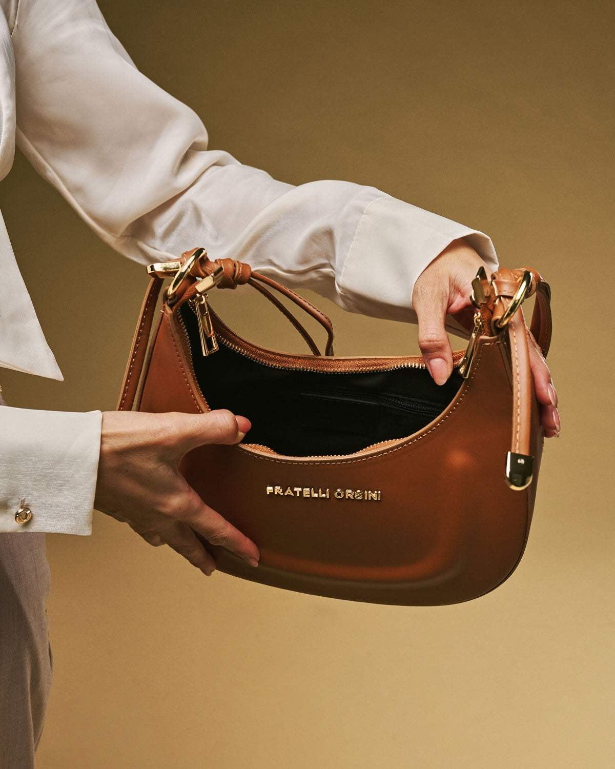 Ornella (cognac) - Italian calf leather women's crossbody bag (with shoulder strap)
