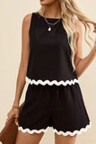 Ricrac Trim Tank Top and Elastic Waist Shorts Set - Trendsi