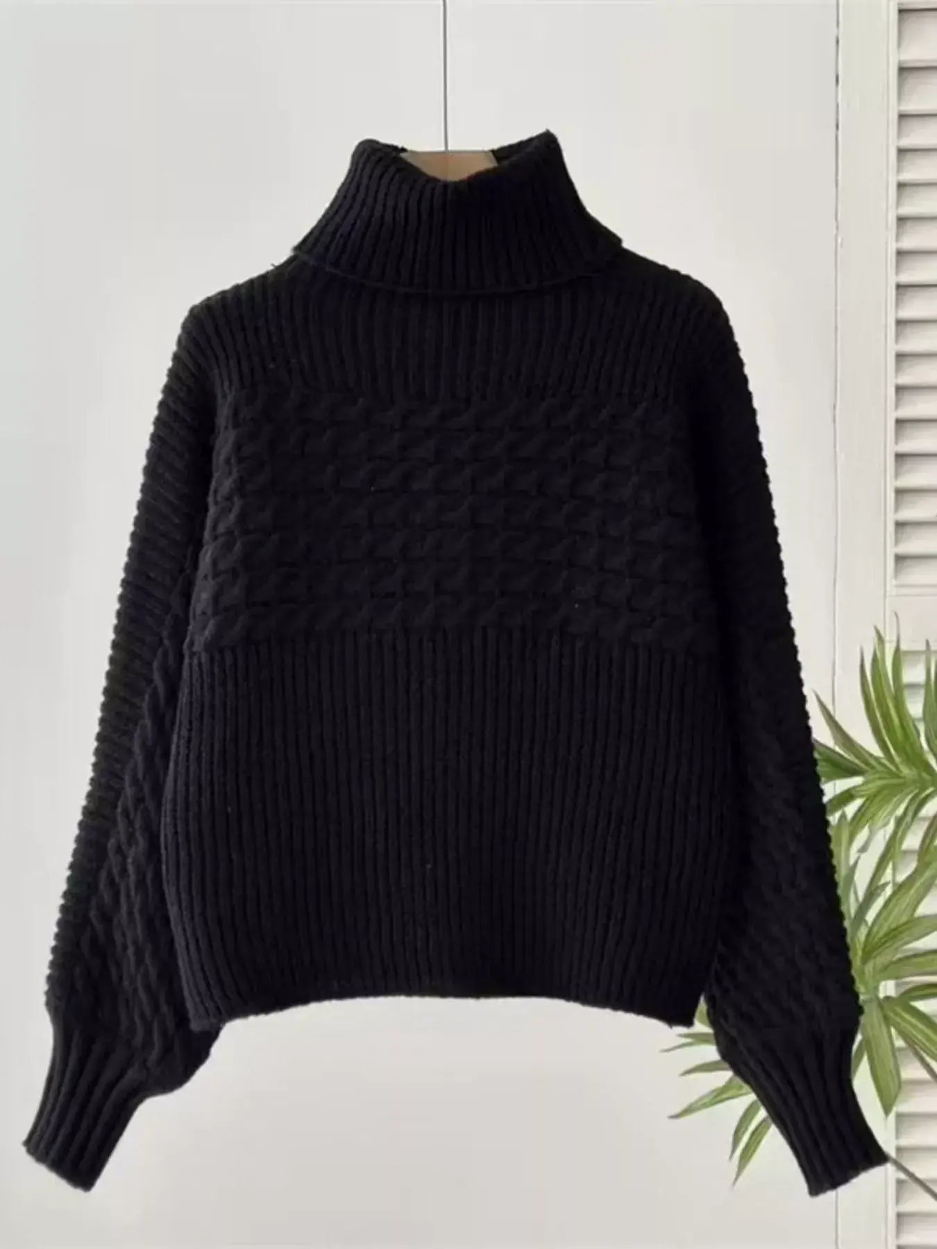 Full Size Textured Knit Turtleneck Long Sleeve Sweater Plus Size - Trendsi - Flyclothing LLC