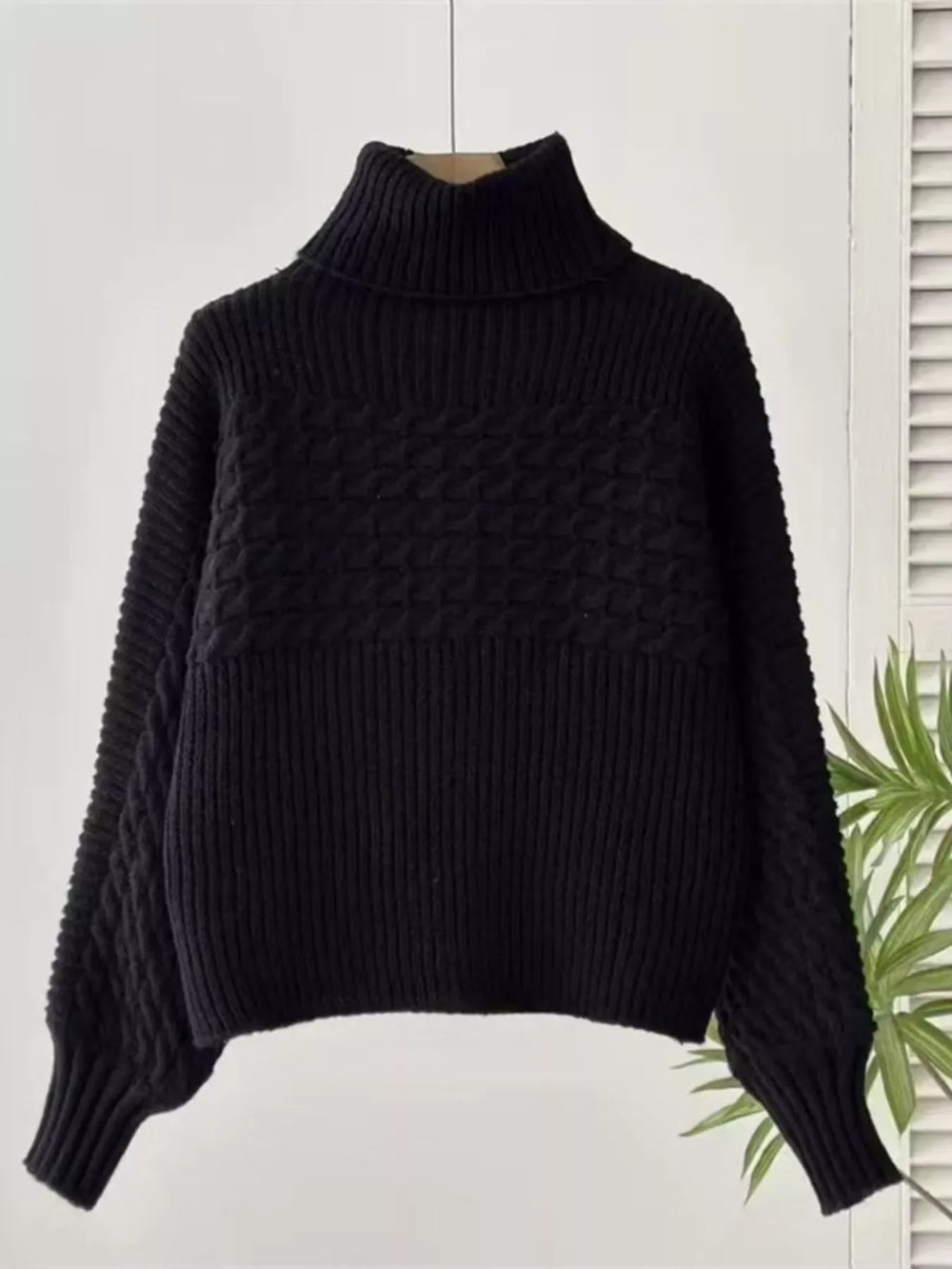 Full Size Textured Knit Turtleneck Long Sleeve Sweater Plus Size - Trendsi - Flyclothing LLC