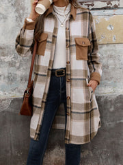 Plaid Button Up Long Sleeve Coat - Trendsi