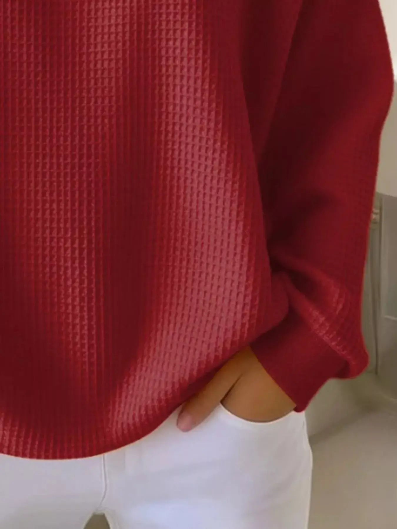 Full Size Casual Waffle Knit Button Detail Pullover Plus Size - Trendsi - Flyclothing LLC