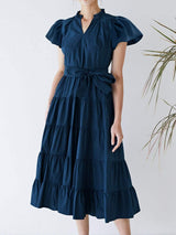 Ruched Tiered Notched Short Sleeve Dress - Trendsi - Flyclothing LLC