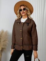 Pocketed Button Down Collared Neck Jacket - Trendsi - Flyclothing LLC