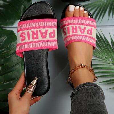 PARIS Letter Open Toe Flat Sandals - Trendsi - Flyclothing LLC