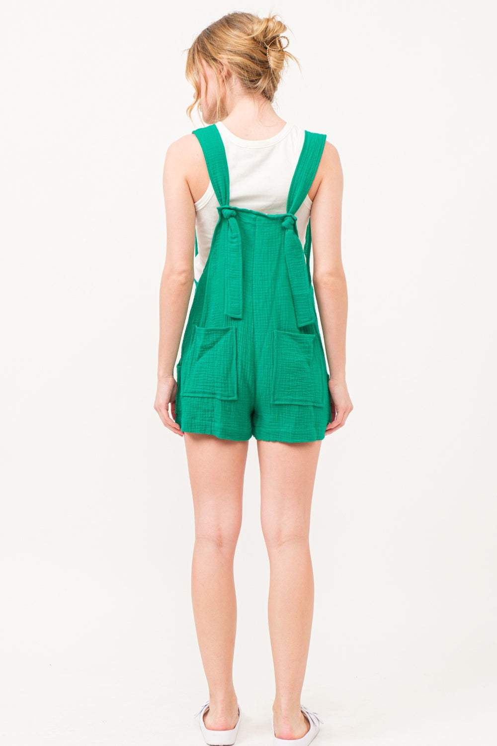 And The Why Button Up Tie Back Sleeveless Romper - Trendsi - Flyclothing LLC