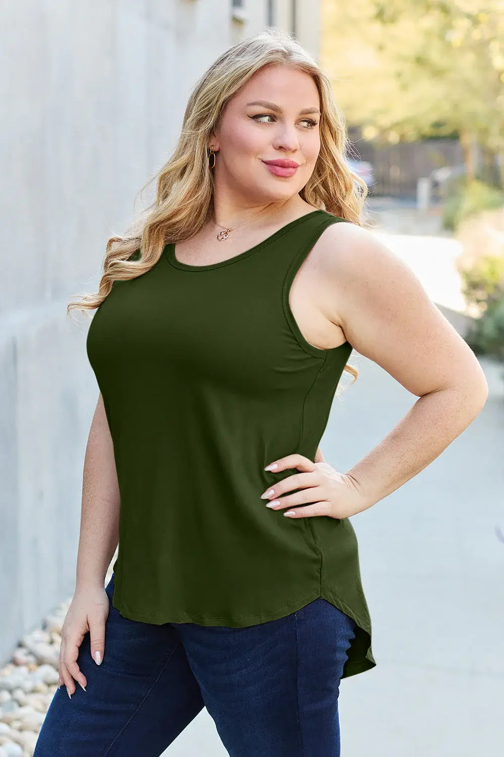 Basic Bae Full Size Round Neck Curved Hem Tank - ShopBasicbae - Flyclothing LLC