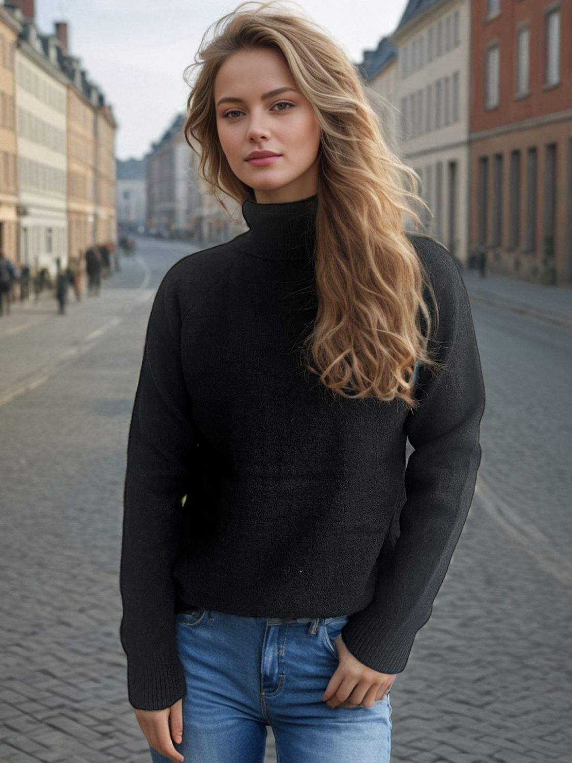 Solid Color Turtleneck Long Sleeve Sweater - Trendsi - Flyclothing LLC