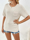 Round Neck Half Sleeve Knit Top - Trendsi - Flyclothing LLC