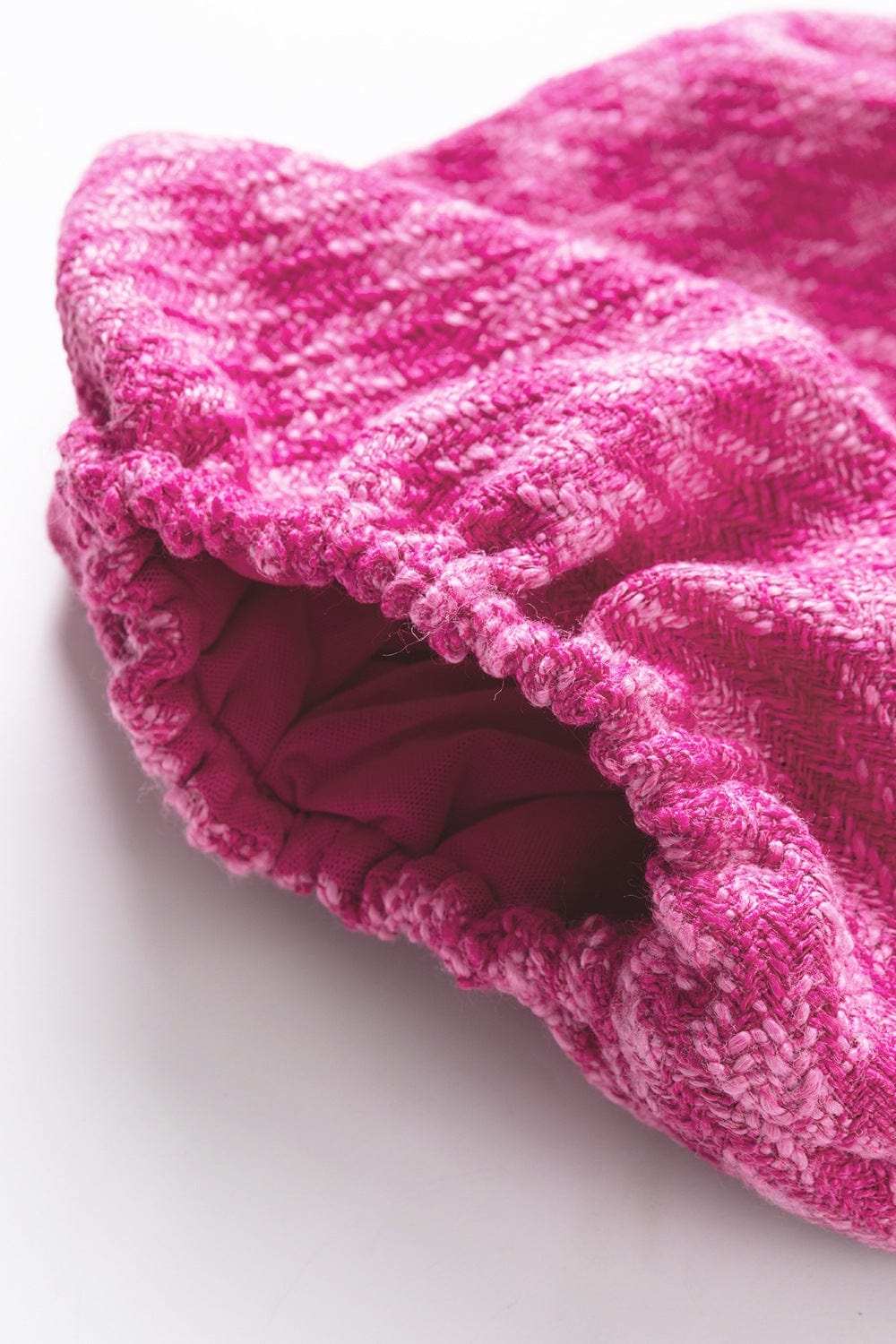 Round Neck Contrast Tweed Puff Sleeve Top - Trendsi - Flyclothing LLC