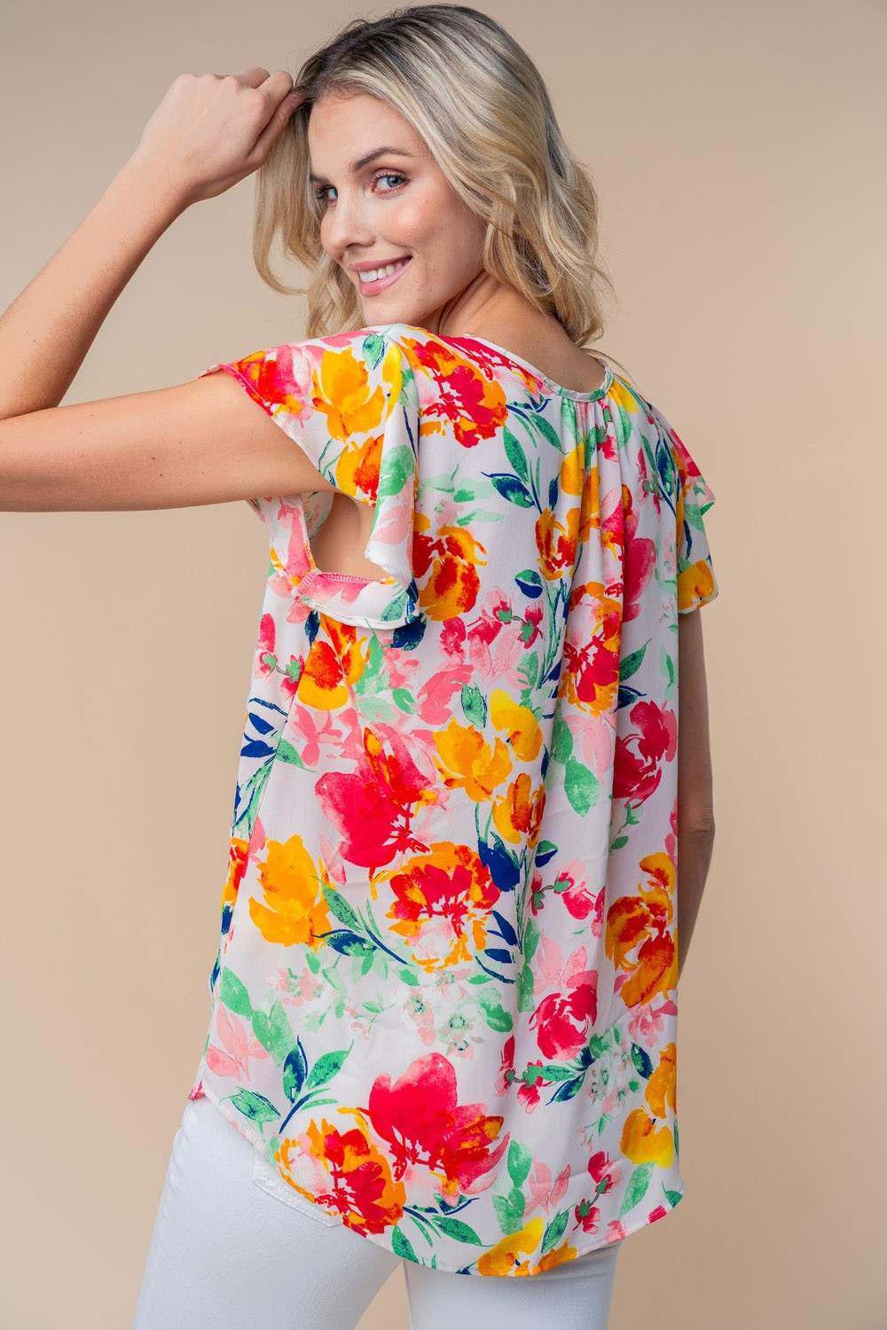 White Birch Full Size Short Sleeve Floral Woven Top - Trendsi - Flyclothing LLC