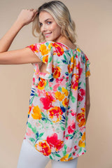White Birch Full Size Short Sleeve Floral Woven Top - Trendsi - Flyclothing LLC