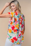 White Birch Full Size Short Sleeve Floral Woven Top Trendsi