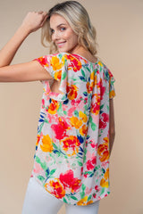 White Birch Full Size Short Sleeve Floral Woven Top Trendsi