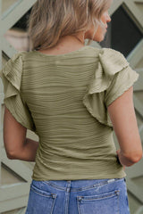 Textured Round Neck Cap Sleeve Top - Trendsi - Flyclothing LLC
