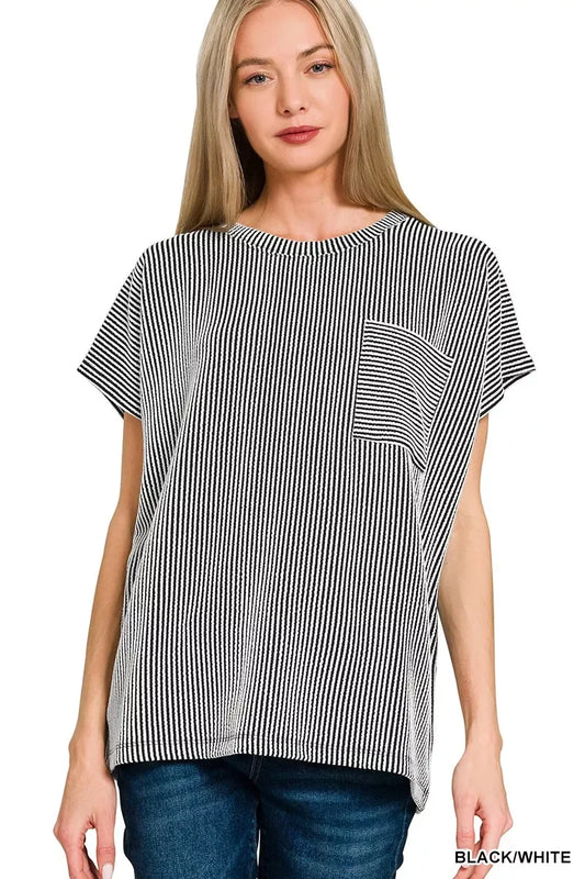 Zenana Raised Rib Front Pocket Boxy Top - Trendsi - Flyclothing LLC