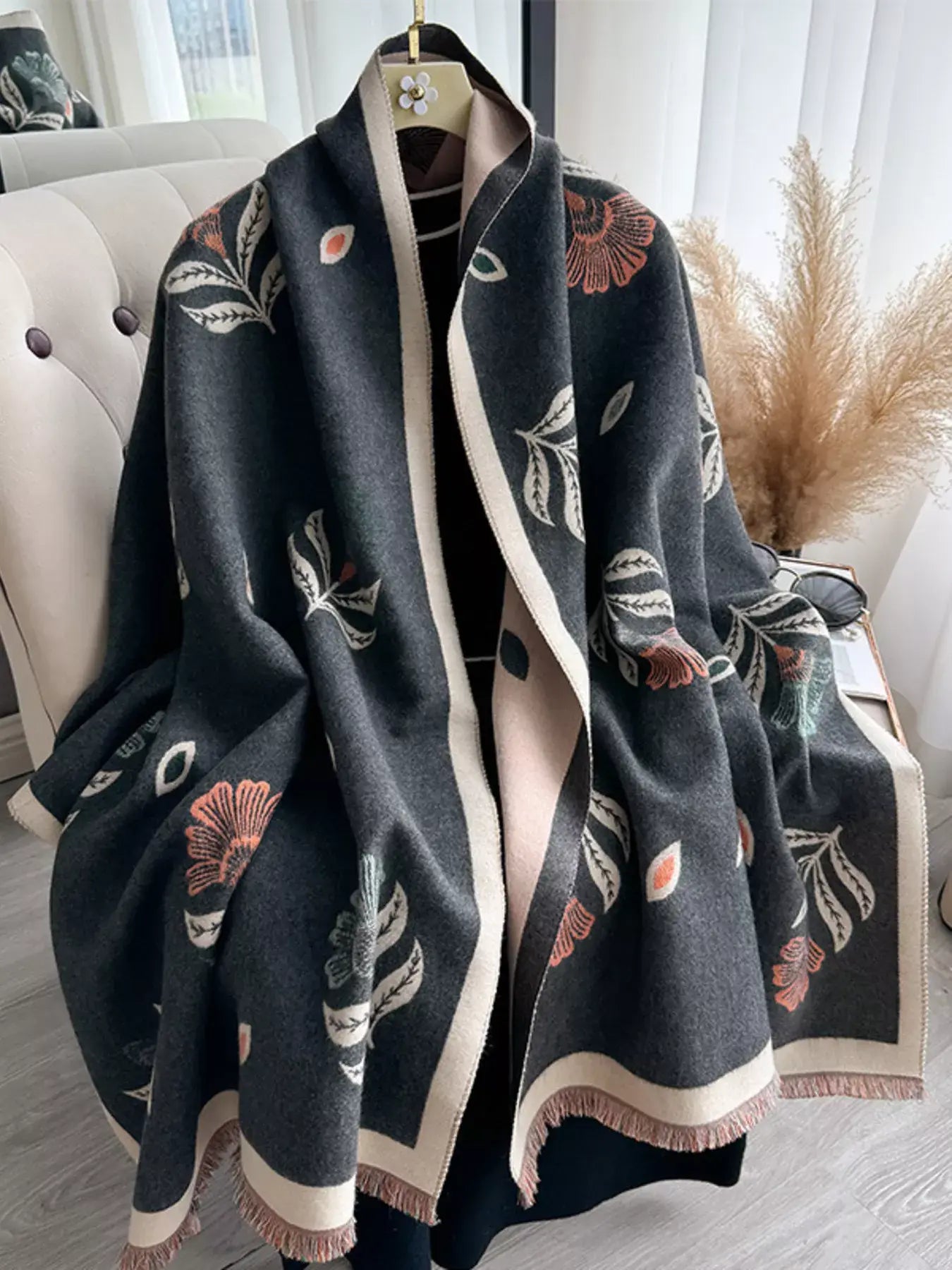 Printed Raw Hem Shawl - Trendsi - Flyclothing LLC