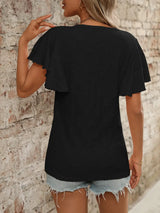 Eyelet Round Neck Flutter Sleeve Top - Trendsi - Flyclothing LLC