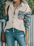 Perfee Pocketed Geometric Collared Neck Shacket - Trendsi